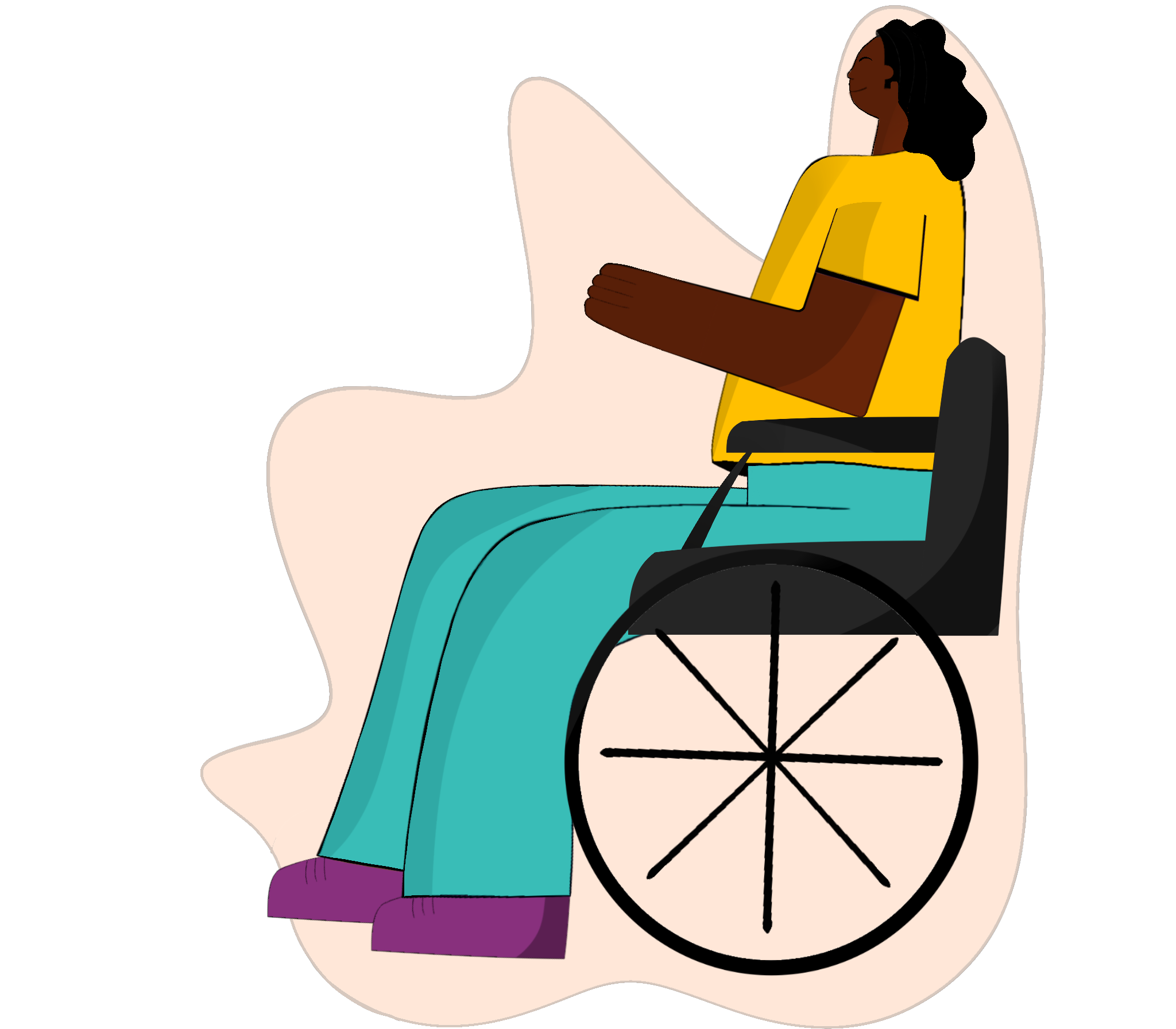 cartoon image of a young person using a wheelchair