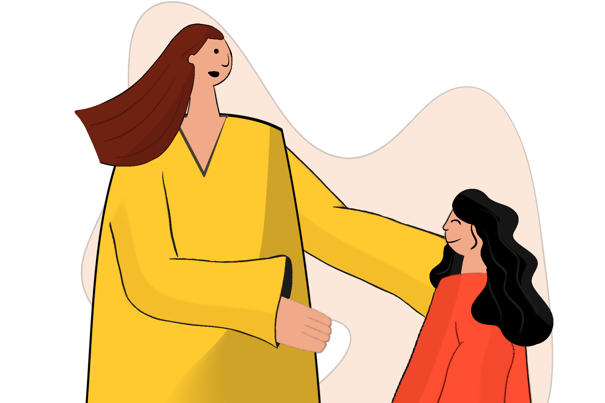 cartoon image of an adult and child talking